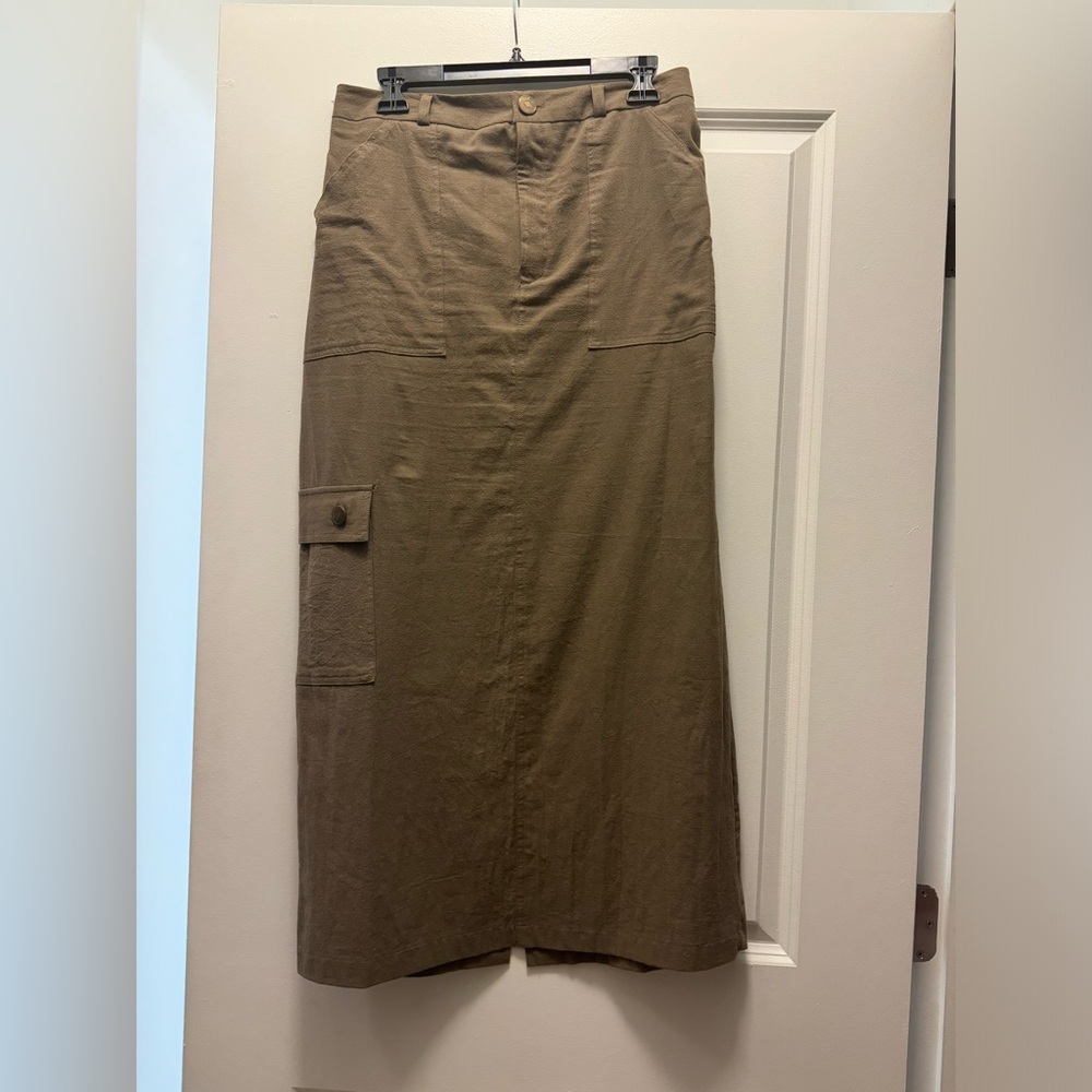 Kirious Womens 100% Cotton Cargo Style Straight Maxi Skirt Size Large